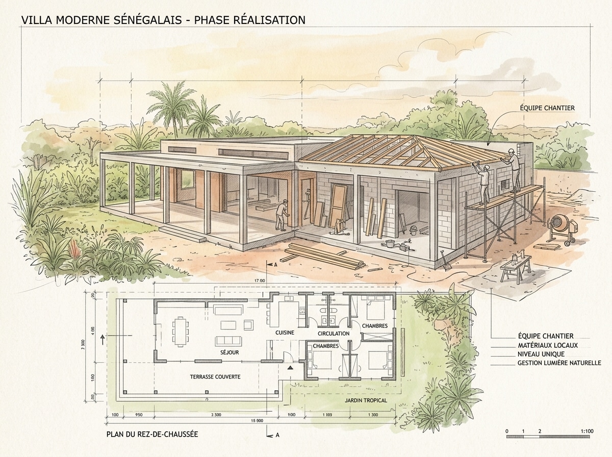 Villa Manguier de plain-pied en cours de réalisation - Gandiol Sénégal
